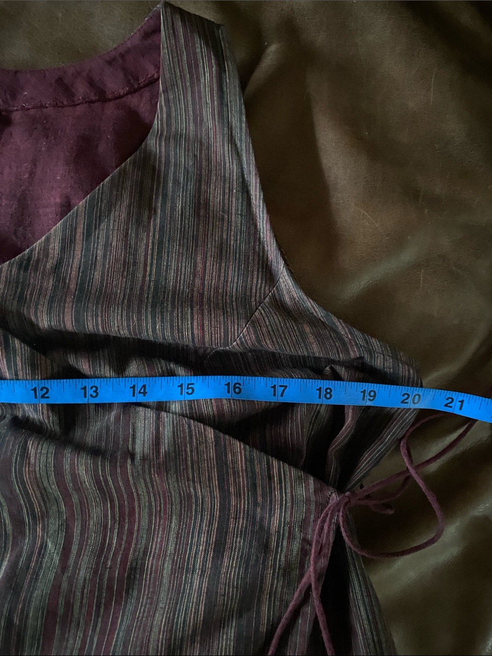 Boho Double Layered Burgundy Striped Wrap Dress, Lightweight Material, Size M - Picture 8 of 9
